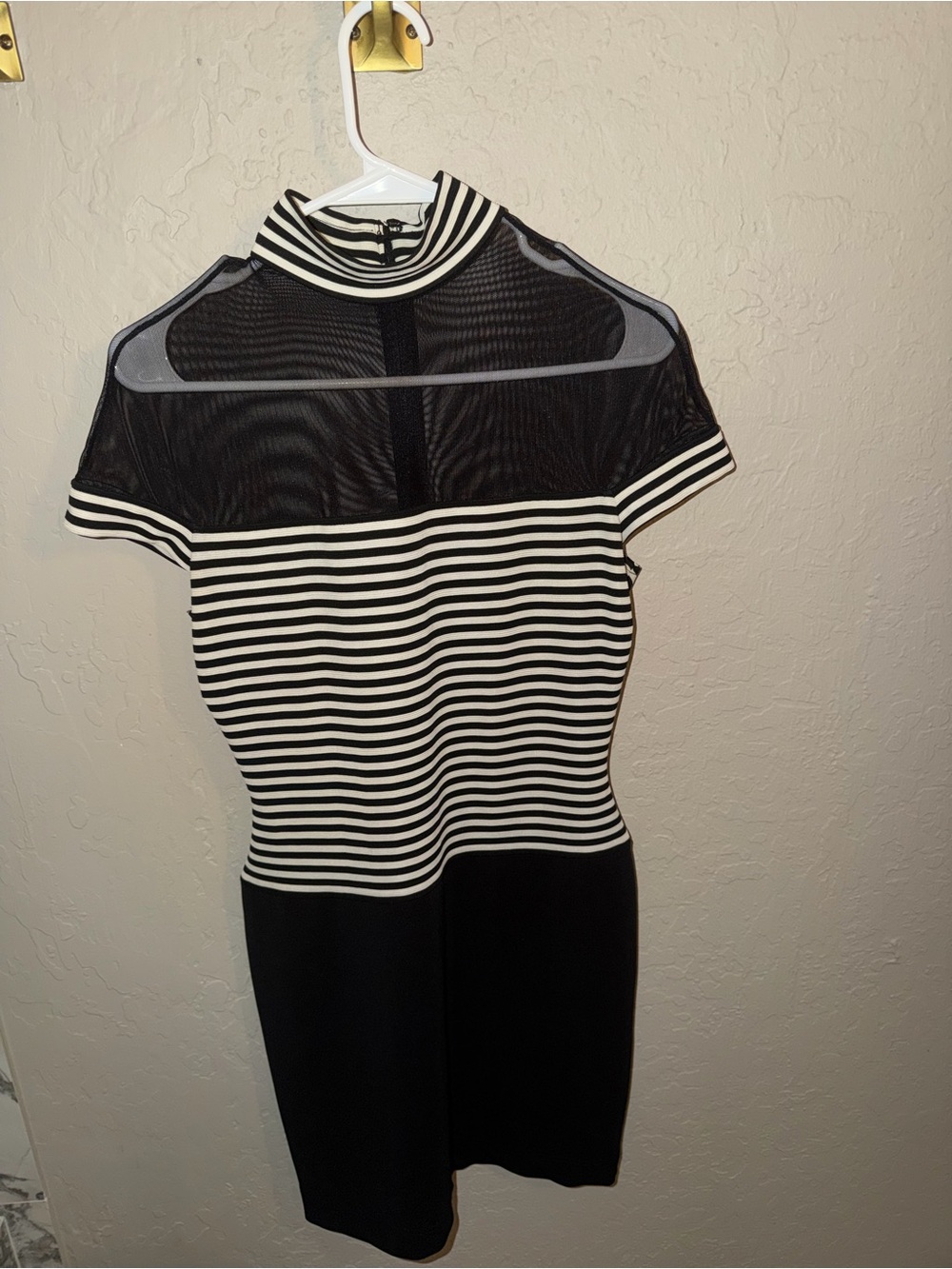 Striped Black and White Mock Neck Tunic Dress